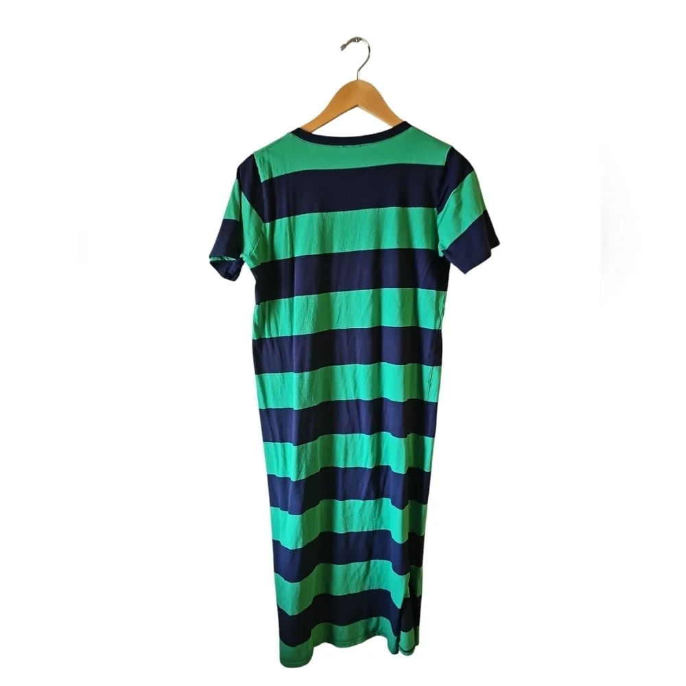 J. Crew Striped Green and Blue Midi Cotton T Shirt Dress Sz Small